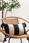 SALE: Modern Boho Outdoor Lumbar Pillow, Malta, Striped Tassel, Black, 12"x20"