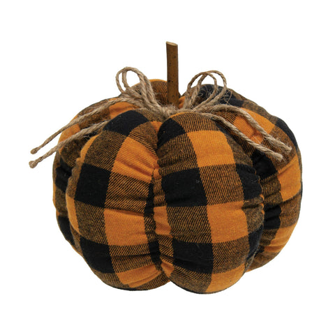 Orange & Black Buffalo Check Stuffed Pumpkin 6.5"