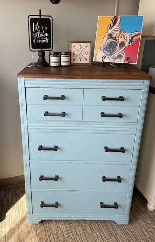 FOR SALE: Lightly Distressed dresser with 4 drawers and stained top