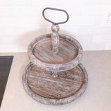 Two Tier Tray Round - Distressed Dark Brown