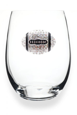 Football Jeweled Stemless Wine Glass