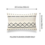 SALE: Mud Cloth Lumbar Pillow, Dots and Dashes, Natural, Single Sided, 12" x 20"