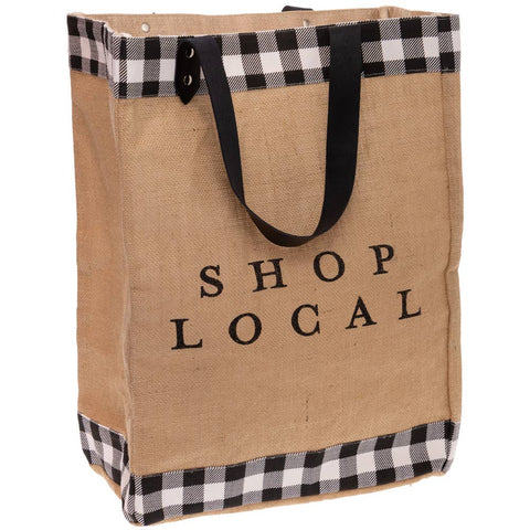Shop Local Jute Tote Bag Riveted Leather Handle
