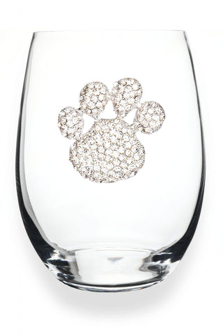 Paw Print Jeweled Stemless Wine Glass