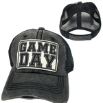 GAME DAY BALL CAP | UNISEX HAT | DISTRESSED - Black w/Black Mesh