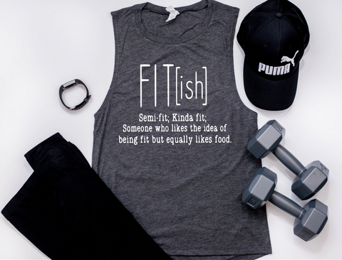 Fit ish Workout Muscle Tank - MAUVE Tank with White Lettering