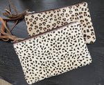 SALE: Double Sided- Animal Print (Leopard) cowhide clutch