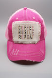 SALE: Coffee Hustle Repeat Patch Hat - Color- BLACK