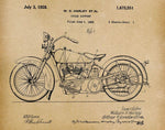 Harley Motorcycle 1928 - Patent Art Print - Parchment